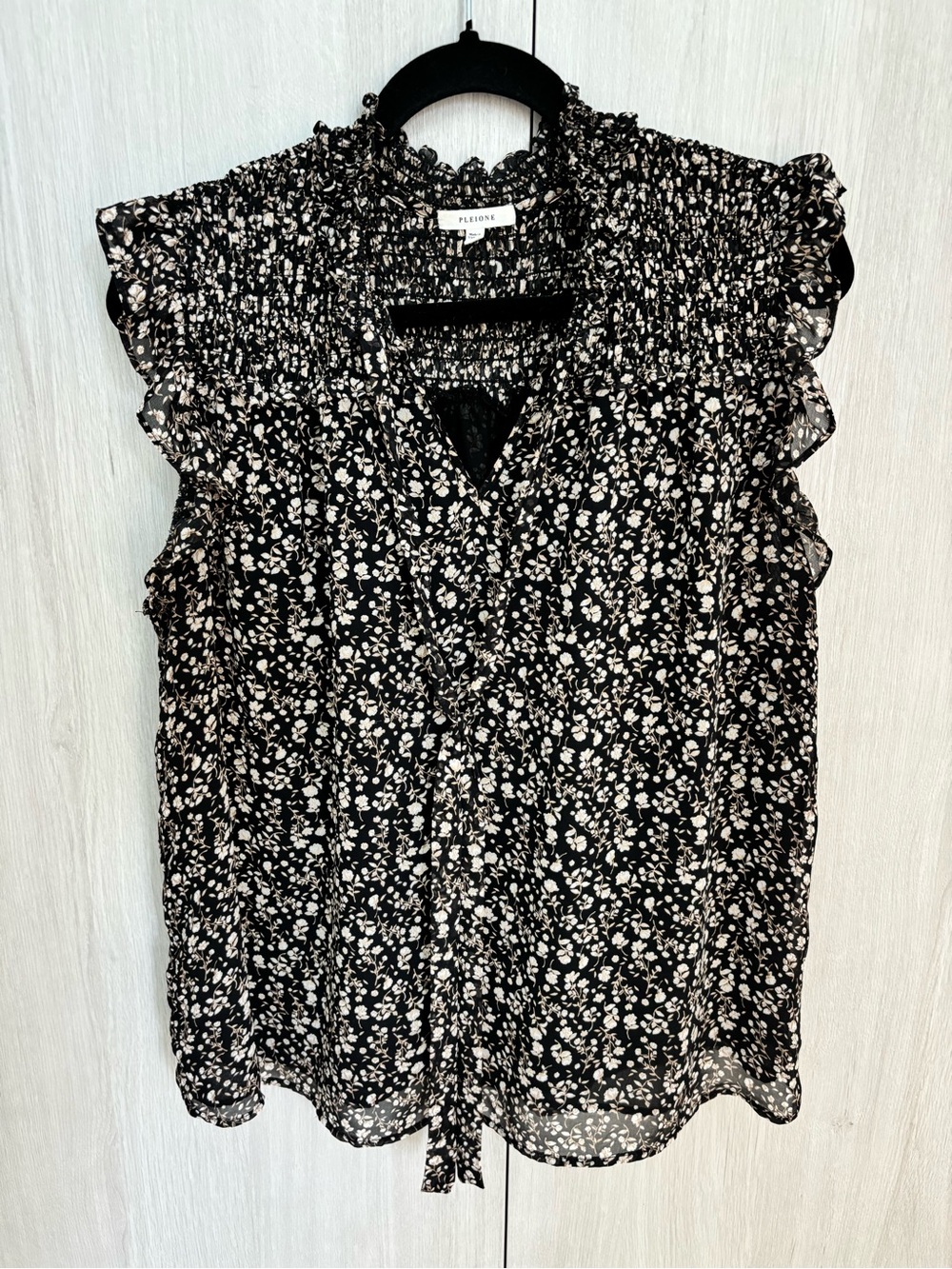 Pleione Floral Smocked Ruffle Sleeve Blouse